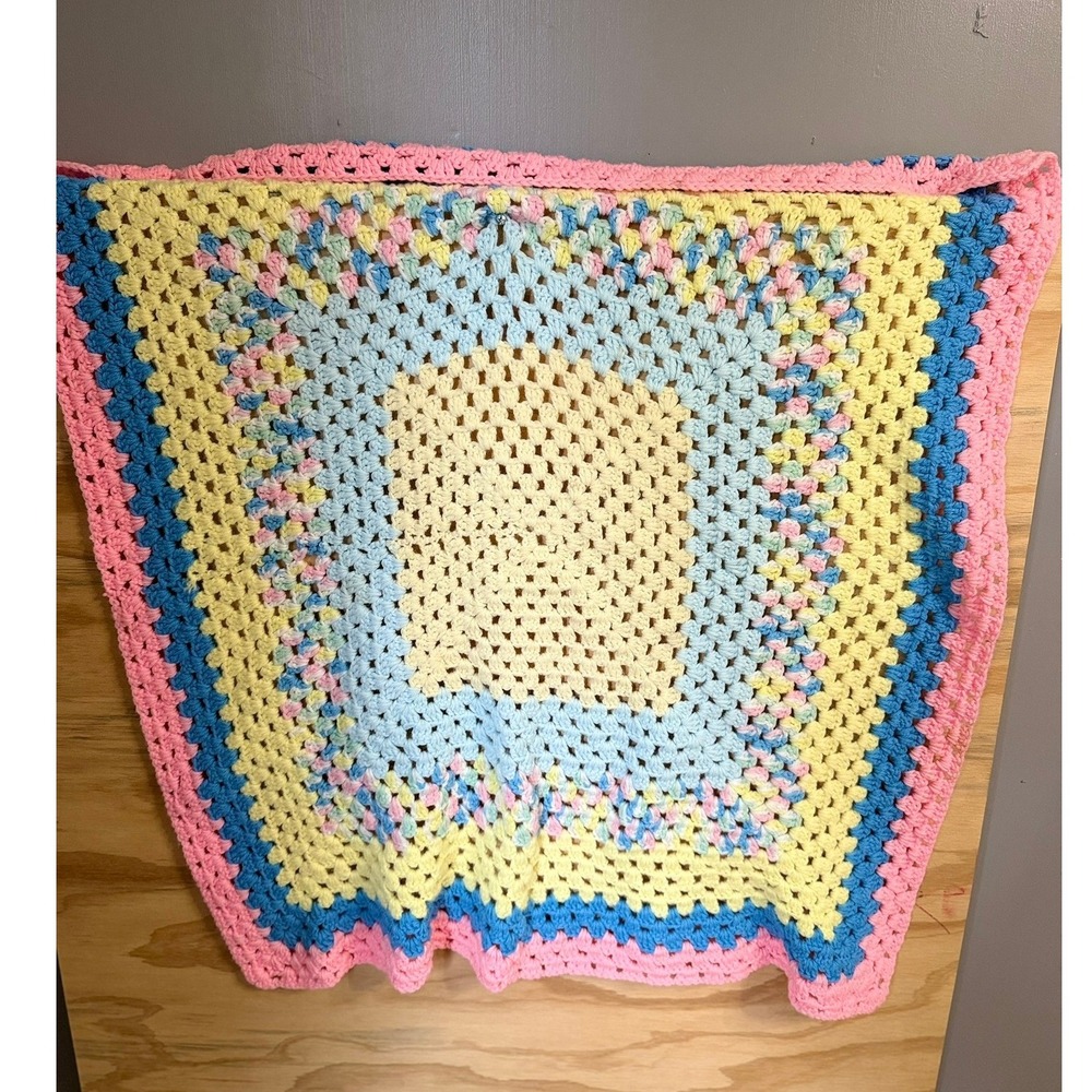 Handmade Crochet Granny Stitch Baby Blanket Pastel Throw Afghan